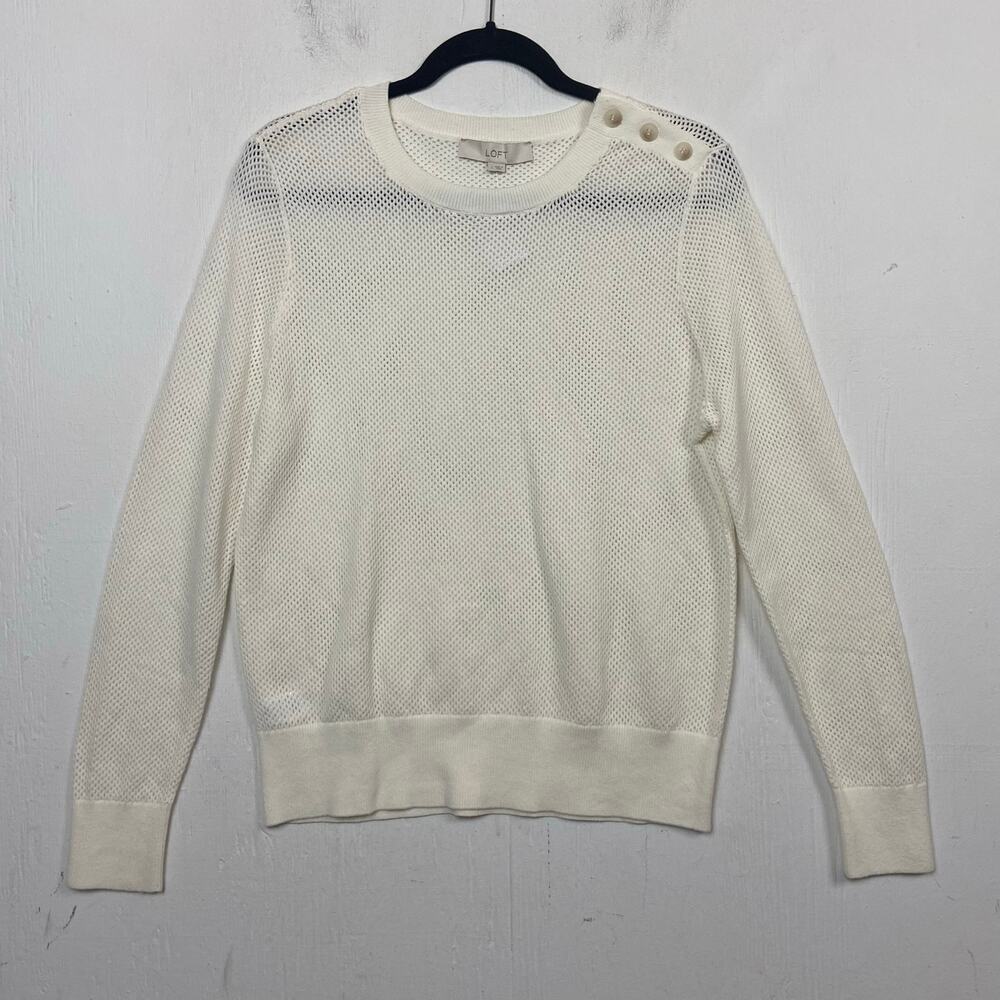 Loft Cream Lightweight Cotton Crewneck Pullover Sweater Preppy Size Large NWT